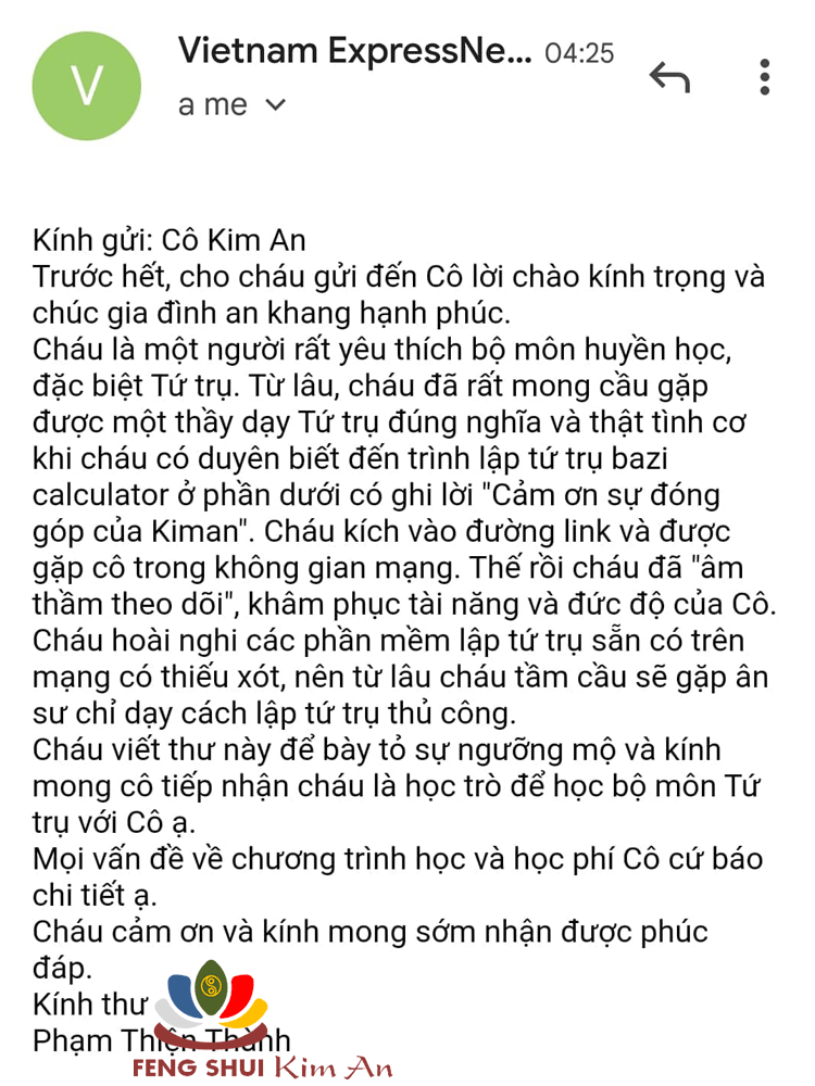 Một trong những thư bạn đọc gửi xin học Tứ trụ